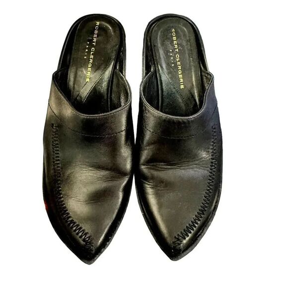 Robert Clergerie Paris womens clogs mules size 9.5 Black leather - Picture 1 of 11